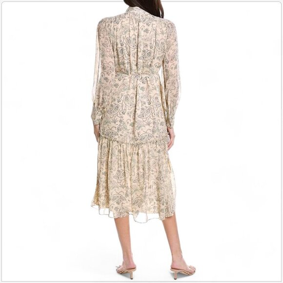 Joie Roussel Midi Silk Dress Paisley Floral Bleached Sand Pattern NWT New S - Picture 3 of 7